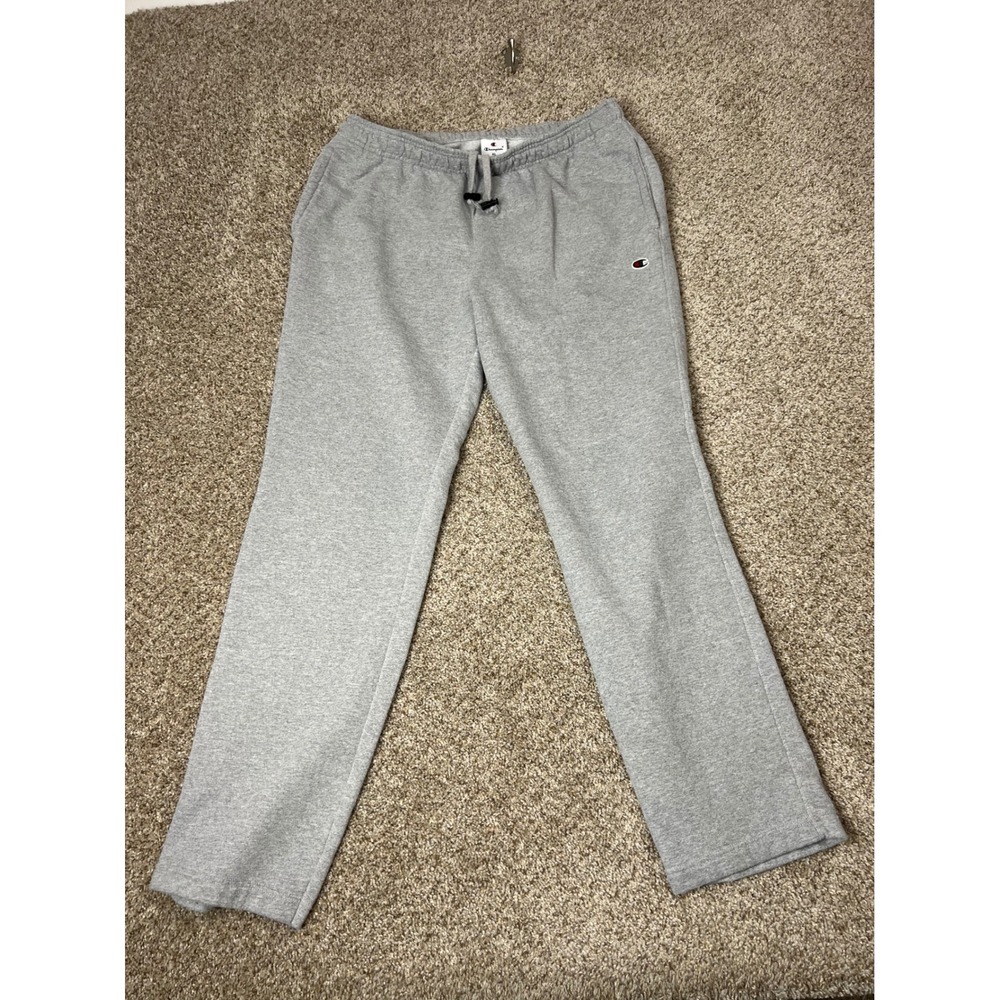 Champion Mens Powerblend Fleece Sweatpants Gray Open Bottom XL P0893